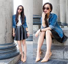 fit and flare skirt with a plain tshirt and cute denim blazer- is just perfect